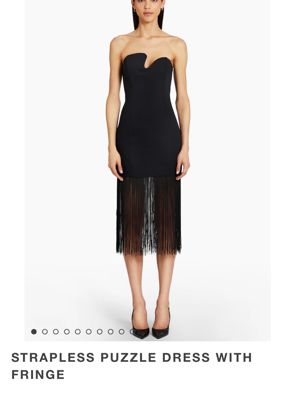 Amanda Uprichard Strapless Black Midi Dress With Fringe Hem